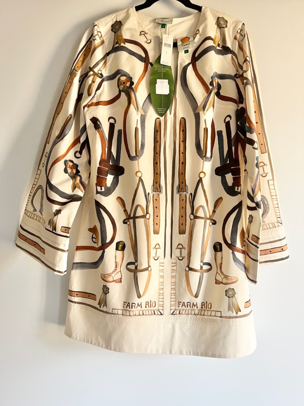 FARM Rio | Equestrian Scarf Winter White Mini Cape Dress Size Large NWT - Picture 5 of 16